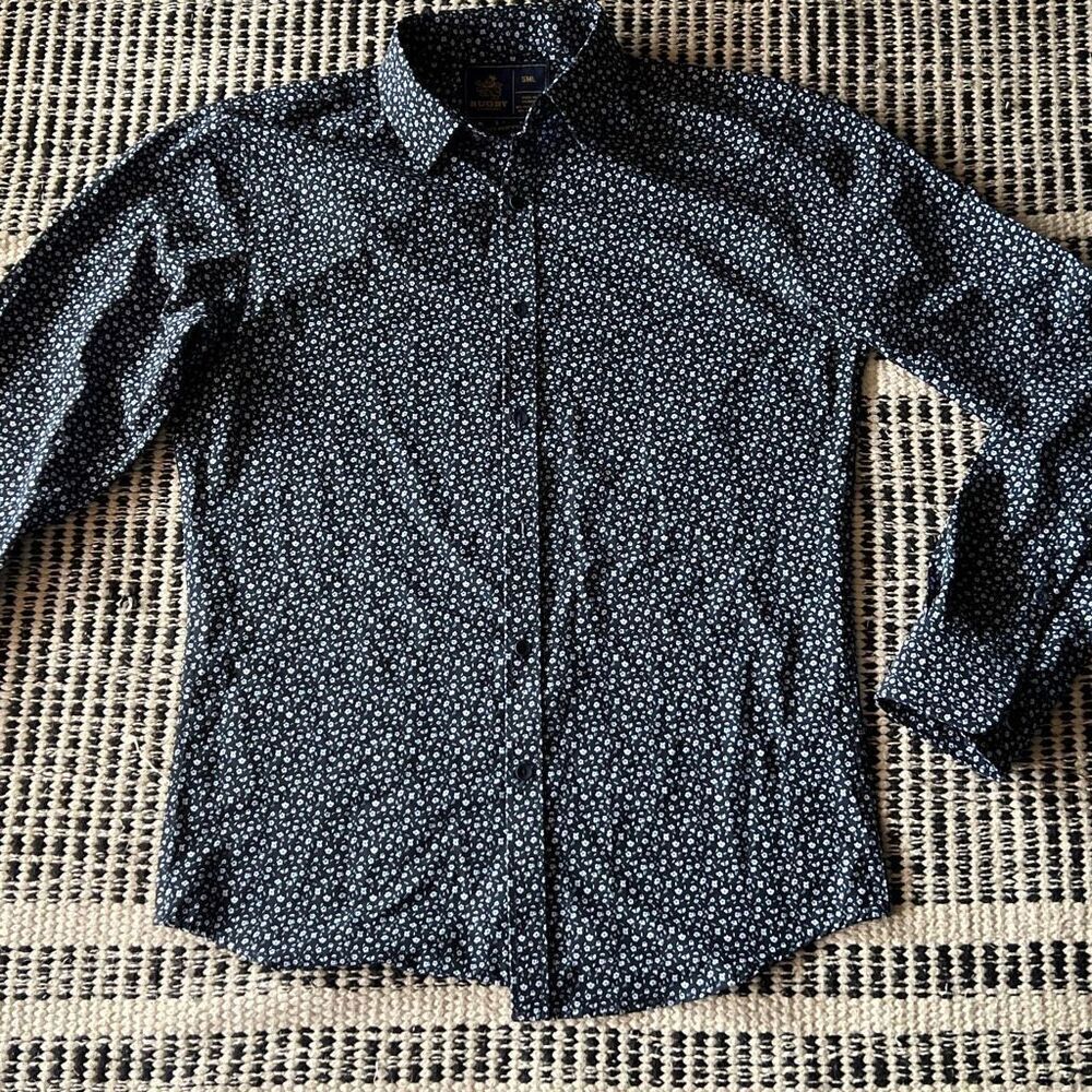 Rugby Size Small Blue Floral Print button up shirt long sleeve